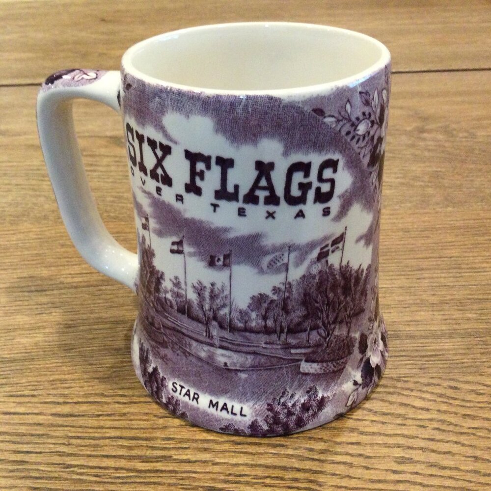 Rare Six Flags over Texas Star Mall Coffee Mug Fine Staffordshire Ware England